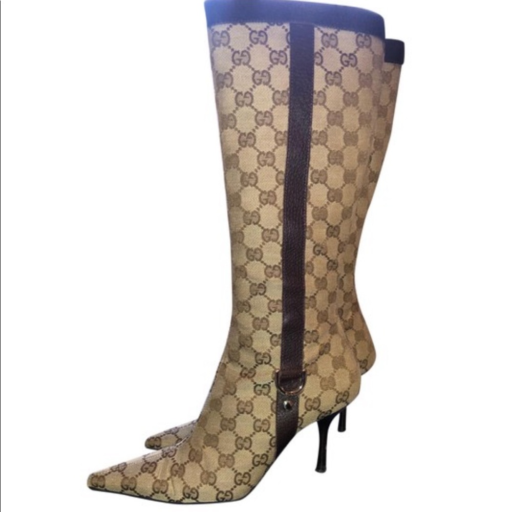 GUCCI Brown Monogram D Ring Tall Boots Size US 8 Regular (M, B)